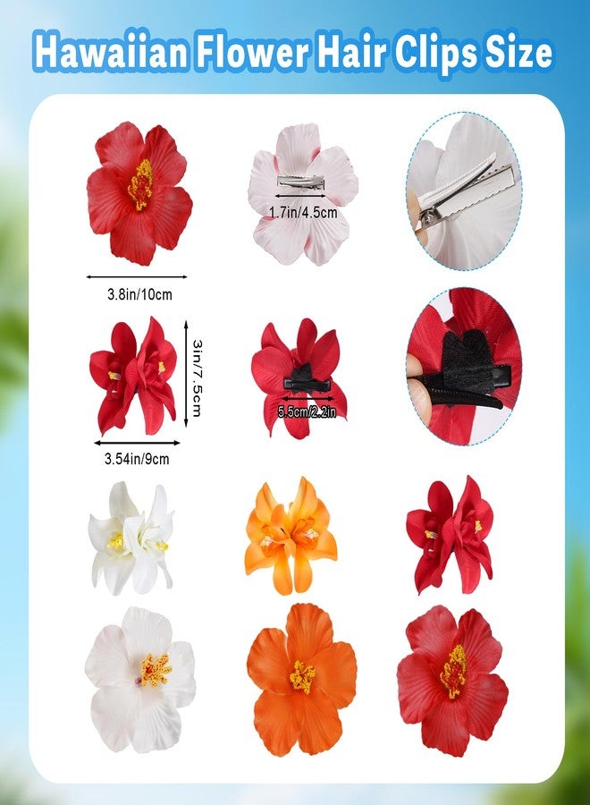 yeabwps 6 Pcs Hawaiian Flower Hair Clips for Women, Plumeria Hibiscus Hair Clip Artificial Flower Clips 3.5 Inch Floral Hair Barrettes for Summer Vacation Beach Party Girls Holiday Gifts (White, Red, Orange) - Image 2